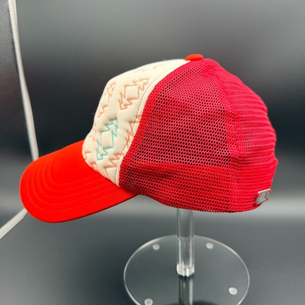 The North Face Trucker Cap Womens One Size Red Cream Mesh Pine Tree Snapback Hat - Picture 3 of 11